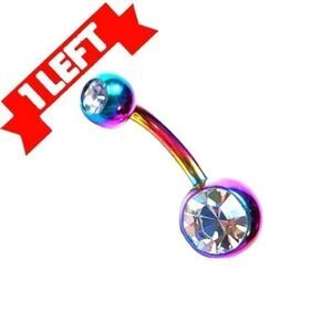 🎁 3/$20 Double Gem Belly Button Ring 14 Gauge MultiColor Anodized Navel Barbell
